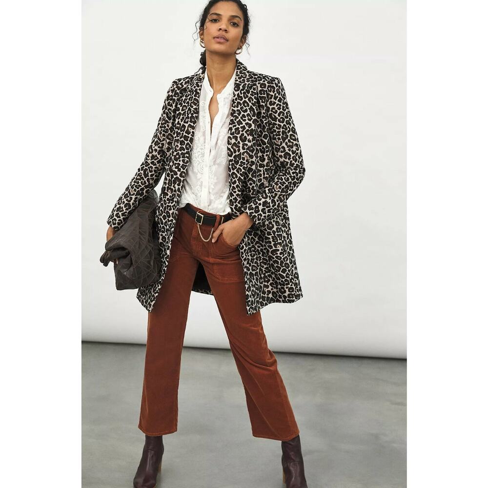 NEW Anthropologie $188 Gianna Longline Leopard Blazer Size 2
